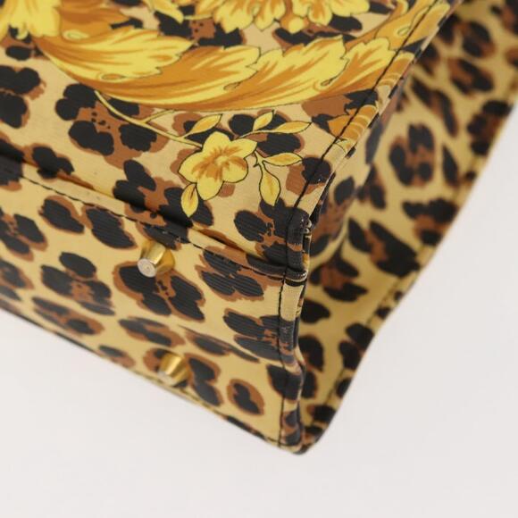 Gianni Versace Hand Bag PVC Leather Yellow Black Auth BA7502
